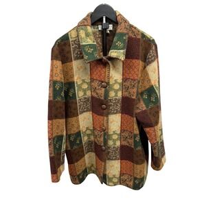 Vintage 60's Women's Patchwork Knit Nature‎ Boho Granny Wool Blend Shacket 16
